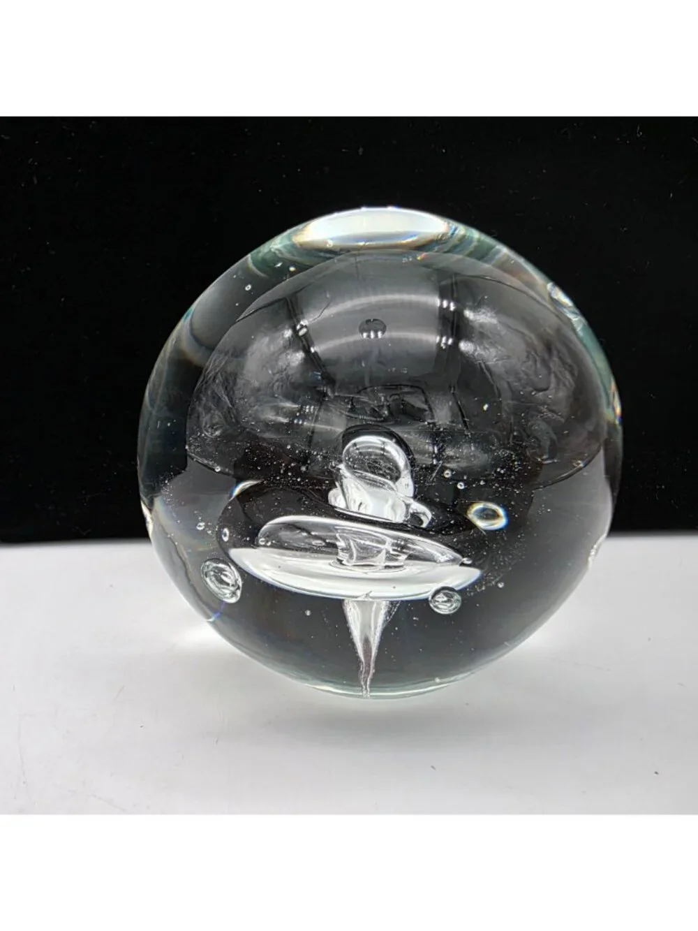 Hand Blown Clear Glass Paperweight With Controlled Bubbles Clear Smooth Base 3